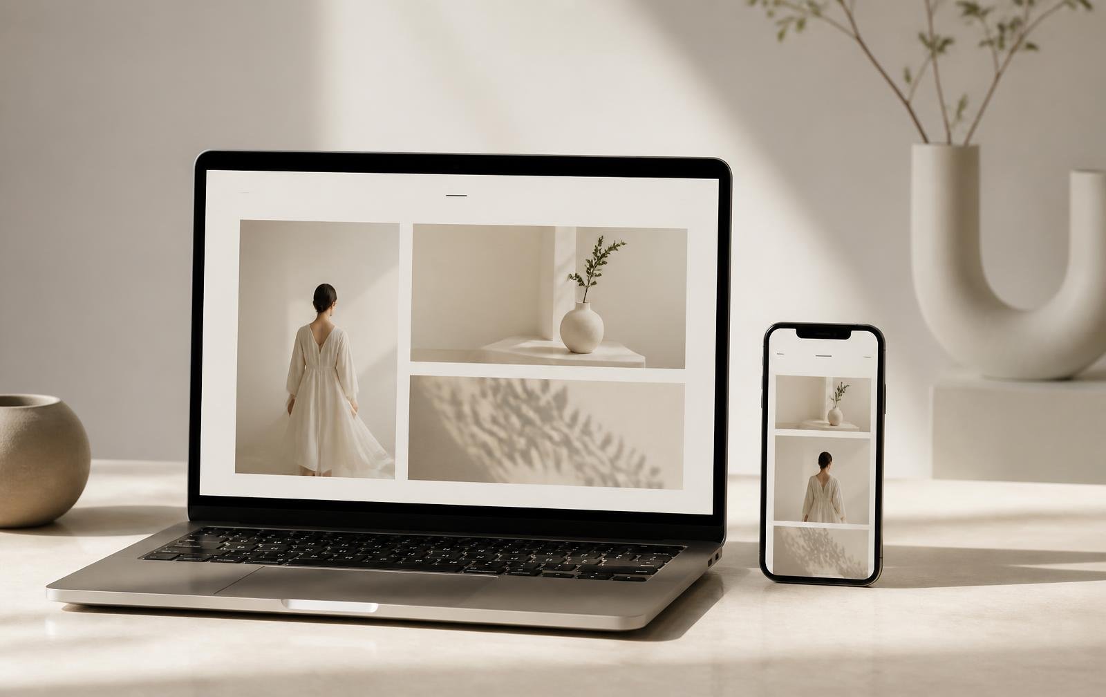 Sitio web mostrado en laptop y en teléfono